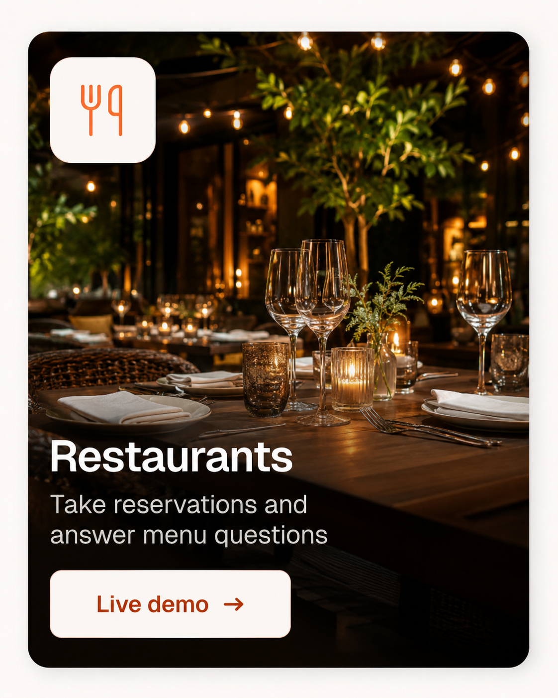 Restaurants · Take reservations and answer menu questions